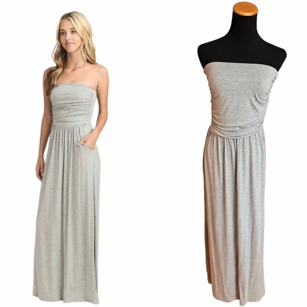 NWT! HALARA Ruched Strapless Knit Maxi Dress - Picture 1 of 6